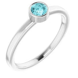 14K White 4 mm Round Blue Zircon Ring - Siddiqui Jewelers