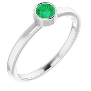 Rhodium-Plated Sterling Silver 4 mm Round Imitation Emerald Ring-Siddiqui Jewelers
