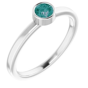 Rhodium-Plated Sterling Silver 4 mm Round Imitation Alexandrite Ring-Siddiqui Jewelers