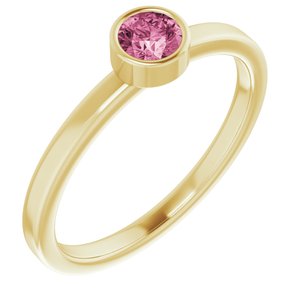 14K Yellow 4 mm Round Pink Tourmaline Ring-Siddiqui Jewelers