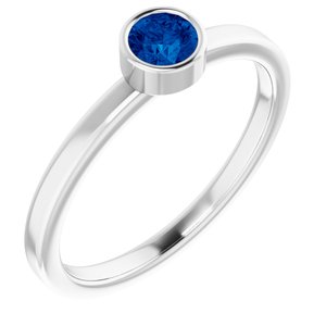 Rhodium-Plated Sterling Silver 4 mm Round Imitation Blue Sapphire Ring-Siddiqui Jewelers