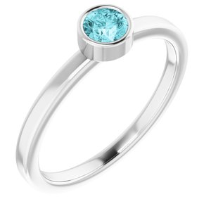 Rhodium-Plated Sterling Silver 4 mm Round Imitation Blue Zircon Ring-Siddiqui Jewelers