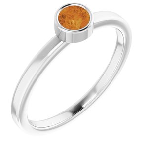 Rhodium-Plated Sterling Silver 4 mm Round Imitation Citrine Ring-Siddiqui Jewelers