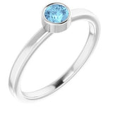 Rhodium-Plated Sterling Silver 4 mm Round Imitation Aquamarine Ring-Siddiqui Jewelers