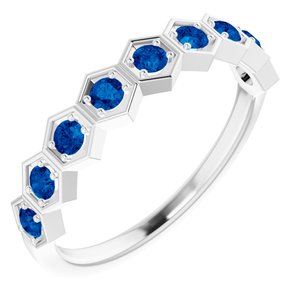 14K White Chatham® Created Blue Sapphire Stackable Ring - Siddiqui Jewelers