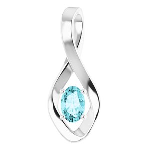 14K White 6x4 mm Oval Natural Blue Zircon Pendant-Siddiqui Jewelers