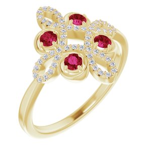 14K Yellow Ruby & 1/6 CTW Diamond Clover Ring - Siddiqui Jewelers