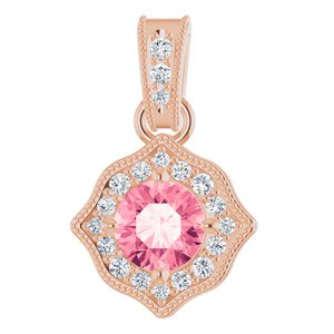 14K Rose Baby Pink Topaz & 1/6 CTW Diamond Pendant - Siddiqui Jewelers