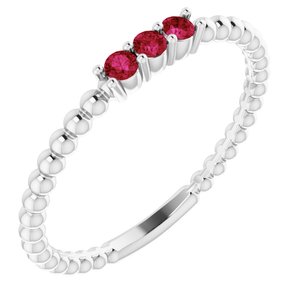 14K White Lab-Grown Ruby Beaded Ring-Siddiqui Jewelers