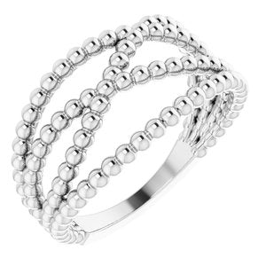14K White Beaded Criss-Cross Ring - Siddiqui Jewelers