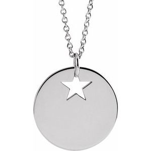 14K White Pierced Star 15 mm Disc 16-18" Necklace-Siddiqui Jewelers