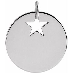14K White Pierced Star 15 mm Disc Pendant-Siddiqui Jewelers