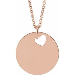 14K Rose Pierced Heart 15 mm Disc 16-18" Necklace-Siddiqui Jewelers