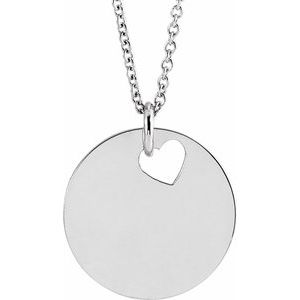 Sterling Silver Pierced Heart 15 mm Disc 16-18" Necklace-Siddiqui Jewelers