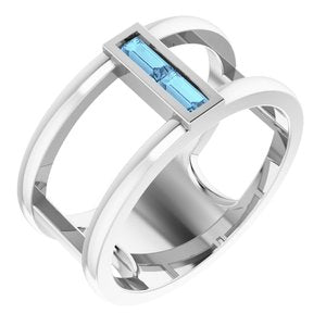 14K White Aquamarine Baguette Ring - Siddiqui Jewelers