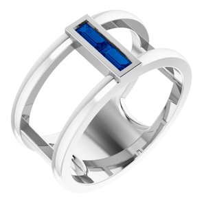 14K White Chatham® Lab-Created Blue Sapphire Baguette Ring - Siddiqui Jewelers