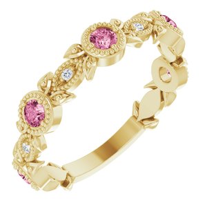 14K Yellow Pink Tourmaline & .03 CTW Diamond Leaf Ring - Siddiqui Jewelers
