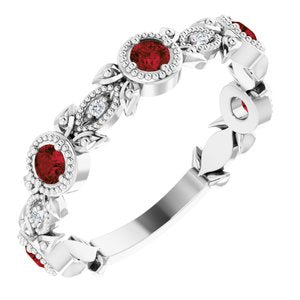 14K White Mozambique Garnet & .03 CTW Diamond Leaf Ring - Siddiqui Jewelers