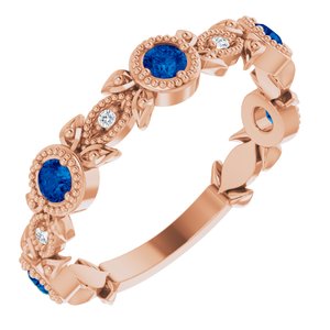 14K Rose Blue Sapphire & .03 CTW Diamond Leaf Ring - Siddiqui Jewelers