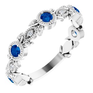 14K White Chatham® Lab-Created Blue Sapphire & .03 CTW Diamond Ring - Siddiqui Jewelers