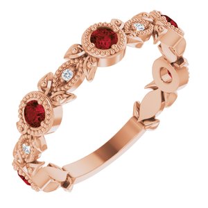 14K Rose Mozambique Garnet & .03 CTW Diamond Leaf Ring - Siddiqui Jewelers