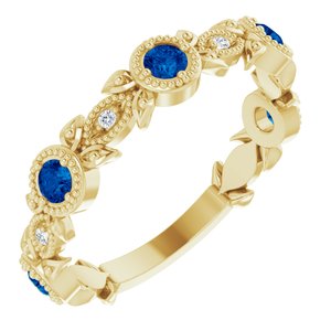 14K Yellow Blue Sapphire & .03 CTW Diamond Leaf Ring - Siddiqui Jewelers