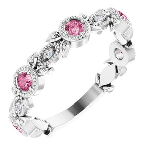 14K White Pink Tourmaline & .03 CTW Diamond Leaf Ring - Siddiqui Jewelers
