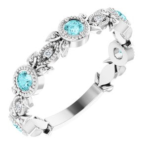 14K White Blue Zircon & .03 CTW Diamond Leaf Ring - Siddiqui Jewelers