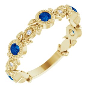 14K Yellow Chatham® Lab-Created Blue Sapphire & .03 CTW Diamond Ring - Siddiqui Jewelers