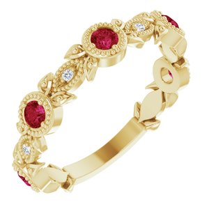 14K Yellow Chatham® Lab-Created Ruby & .03 CTW Diamond Ring - Siddiqui Jewelers