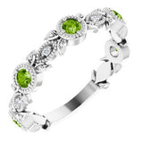 14K White Peridot & .03 CTW Diamond Leaf Ring - Siddiqui Jewelers