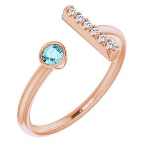 14K Rose Blue Zircon & .05 CTW Diamond Bar Ring - Siddiqui Jewelers