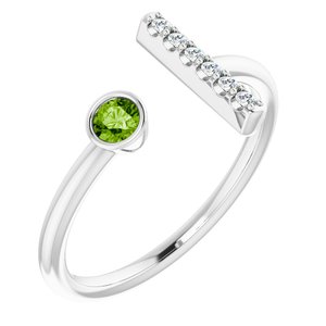 14K White Peridot & .05 CTW Diamond Bar Ring - Siddiqui Jewelers