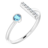 14K White Aquamarine & .06 CTW Diamond Bar Ring - Siddiqui Jewelers