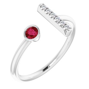 14K White Ruby & .05 CTW Diamond Bar Ring - Siddiqui Jewelers