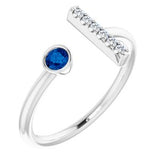 14K White Blue Sapphire & .05 CTW Diamond Bar Ring - Siddiqui Jewelers