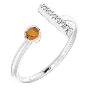 14K White Citrine & .05 CTW Diamond Bar Ring - Siddiqui Jewelers