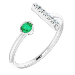 Sterling Silver Emerald & .05 CTW Diamond Bar Ring - Siddiqui Jewelers