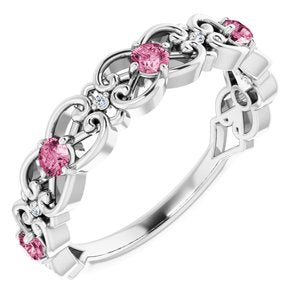 14K White Pink Tourmaline & .02 CTW Diamond Vintage-Inspired Scroll Ring - Siddiqui Jewelers