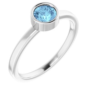 Rhodium-Plated Sterling Silver 5 mm Round Aquamarine Ring - Siddiqui Jewelers