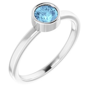 14K White 5 mm Round Aquamarine Ring-Siddiqui Jewelers