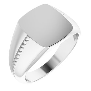 14K White 13x12 mm Rectangle Signet Ring - Siddiqui Jewelers