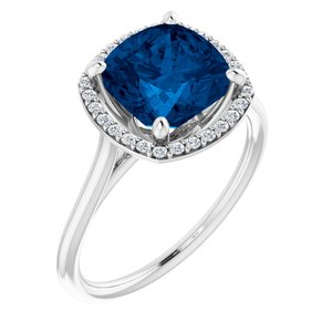 14K White Lab-Grown Blue Sapphire & 1/6 CTW Diamond Ring  -Siddiqui Jewelers