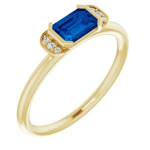 14K Yellow Chatham® Lab-Created Blue Sapphire & .02 CTW Diamond Ring - Siddiqui Jewelers