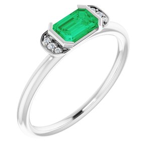 14K White Emerald & .02 CTW Diamond Stackable Ring - Siddiqui Jewelers