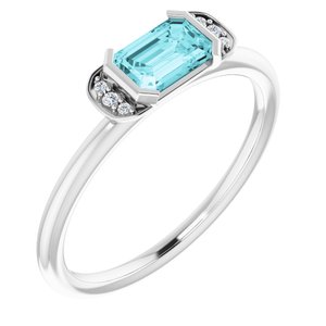 14K White Blue Zircon & .02 CTW Diamond Stackable Ring - Siddiqui Jewelers