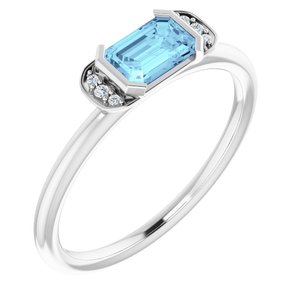 14K White Aquamarine & .02 CTW Diamond Stackable Ring - Siddiqui Jewelers