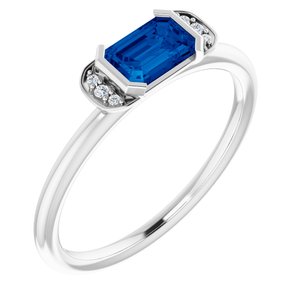 14K White Chatham® Lab-Created Blue Sapphire & .02 CTW Diamond Ring - Siddiqui Jewelers