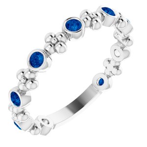 14K White Chatham® Created Blue Sapphire Beaded Ring - Siddiqui Jewelers