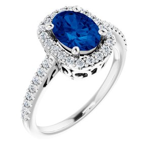 14K White Lab-Grown Blue Sapphire & 1/3 CTW Diamond Ring-Siddiqui Jewelers